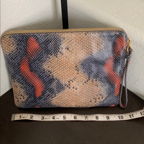 NWOT G.I.L.I. Multicolor Leather Clutch with Red and Tan Snakeskin. - Picture 2 of 8